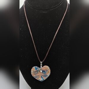 ❤️ Satin Cord Necklace Art Glass Pendant with Dichroic Glass & Gold Glitter
